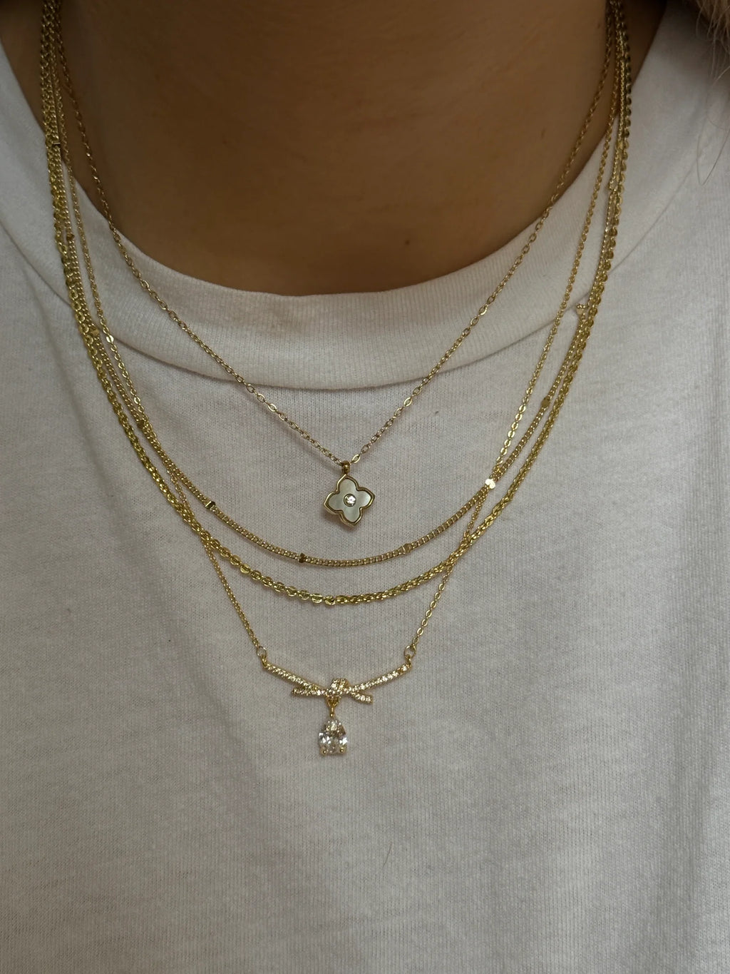 STANZA Layered Clover & Crystal Necklace Set - 5-Piece Collection