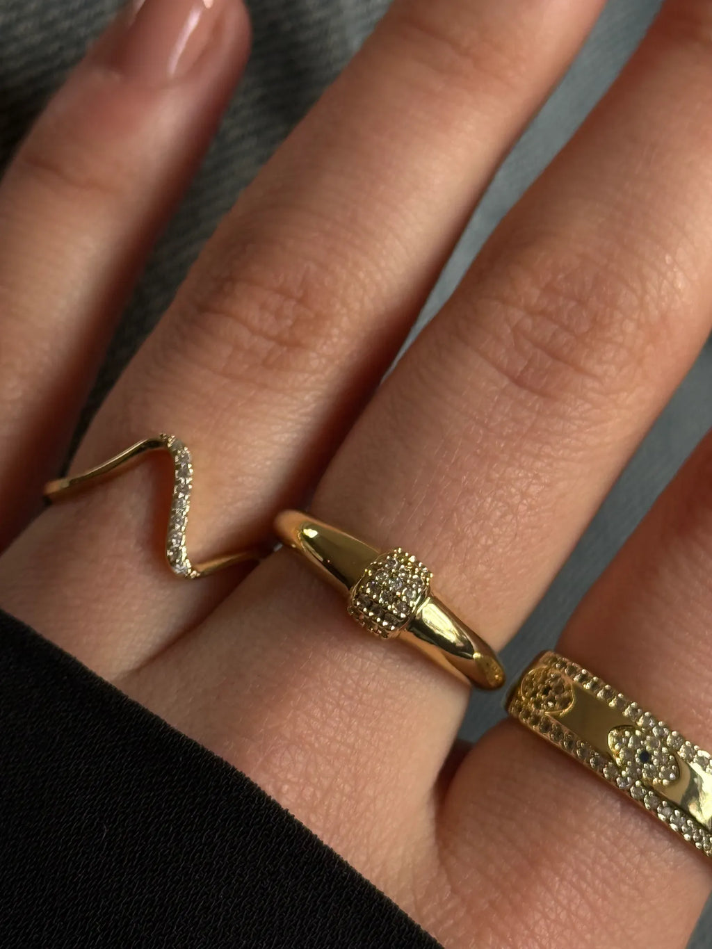 STANZA Gold Crystal Ring Set - 3 Piece Elegant Collection