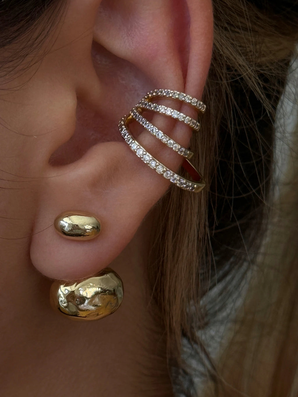 STANZA Crystal Ear Cuff & Chunky Hoop Set - Statement Earring Collection